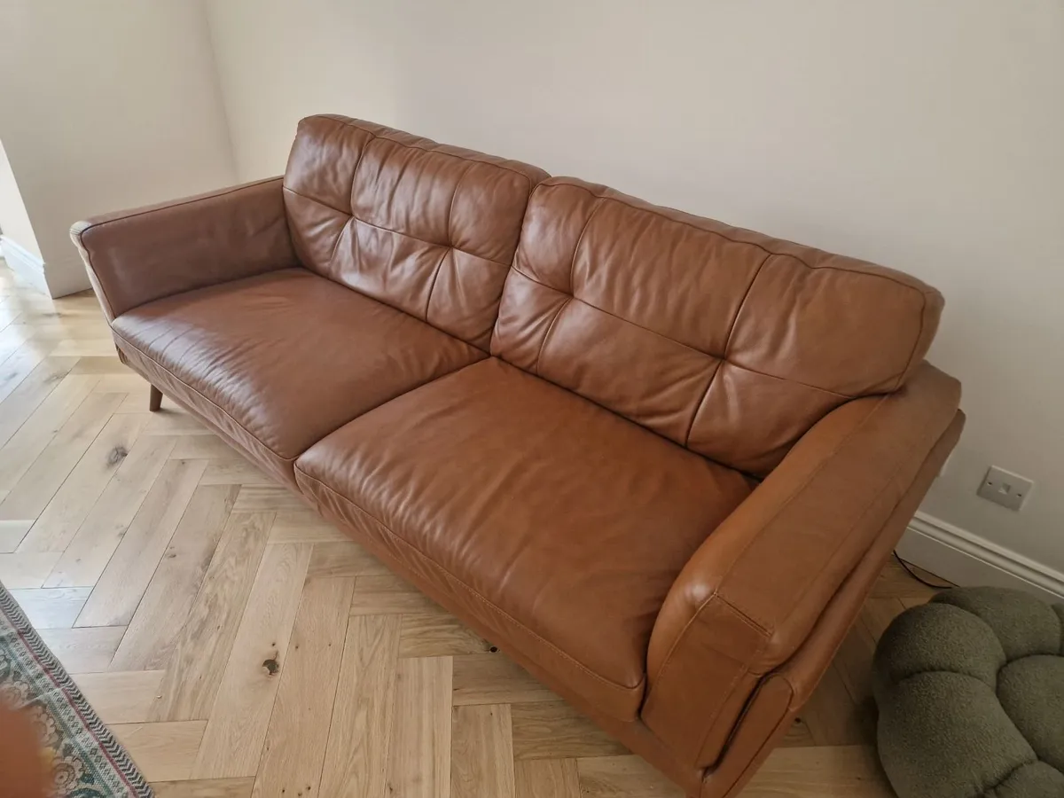 Brown Leather Retro Sofa - Image 1