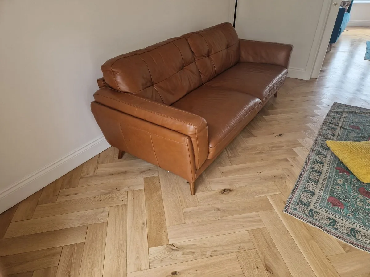Brown Leather Retro Sofa - Image 4