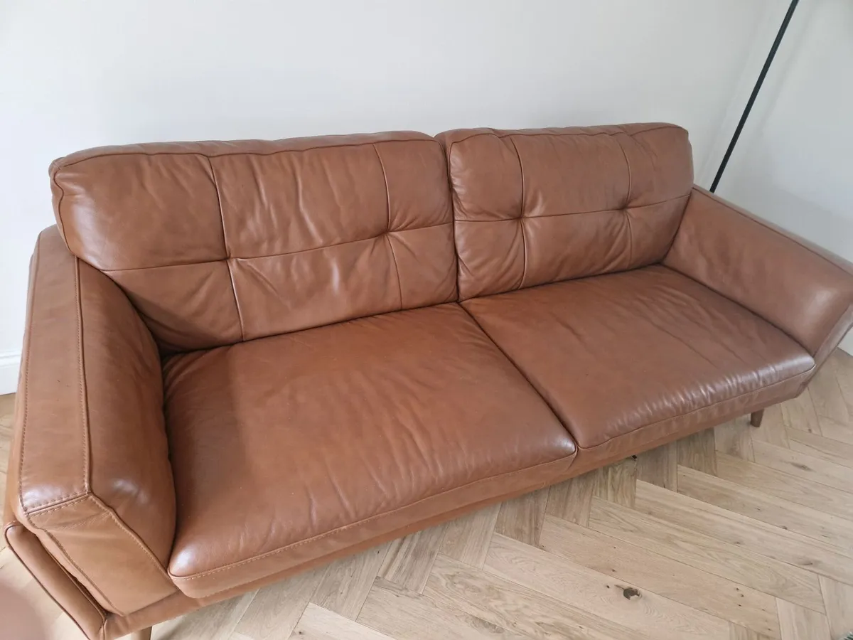 Brown Leather Retro Sofa - Image 2