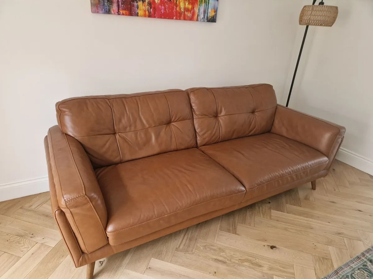 Brown Leather Retro Sofa - Image 3