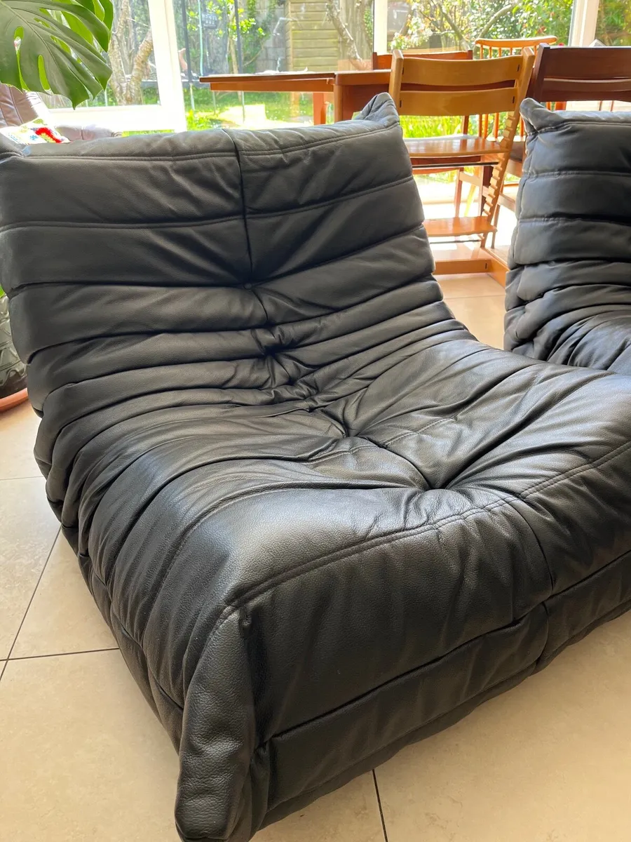 authentic Togo Ligne Roset sofa set black leather - Image 3