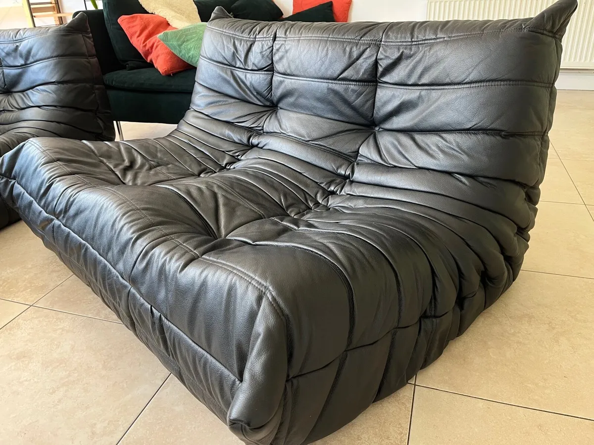 authentic Togo Ligne Roset sofa set black leather - Image 4