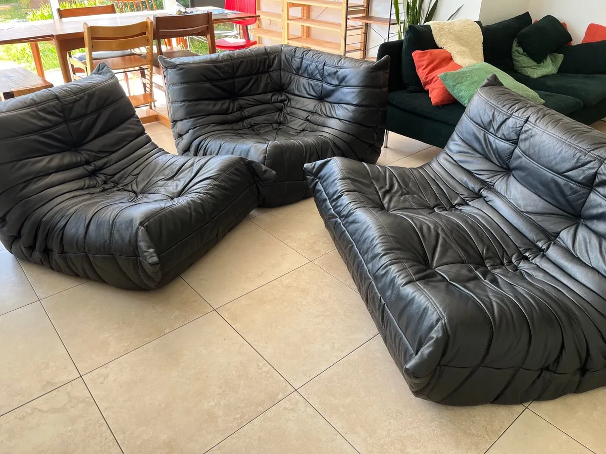 authentic Togo Ligne Roset sofa set black leather - Image 1