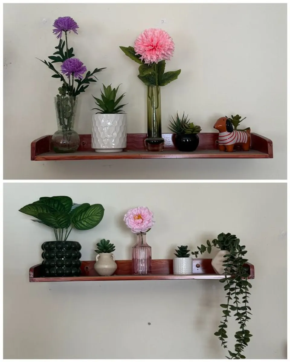 Mix of fake flowers and vases