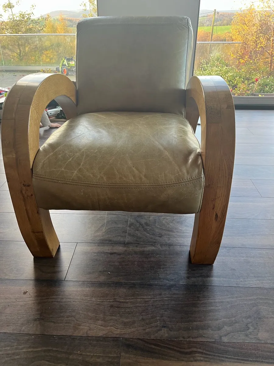Oak leather lounge chair - Image 2