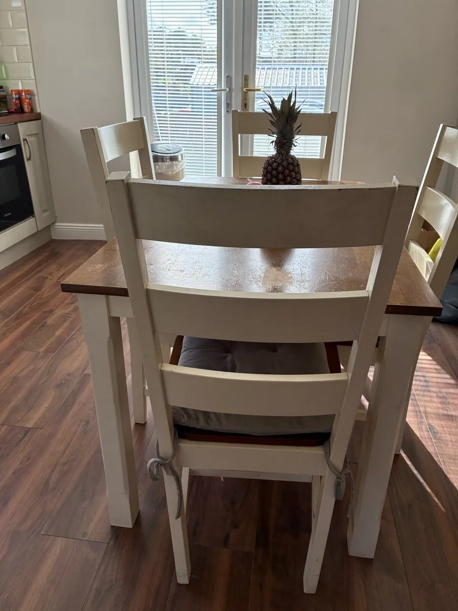 Cream and Wood Table & 4 Chairs - Image 2