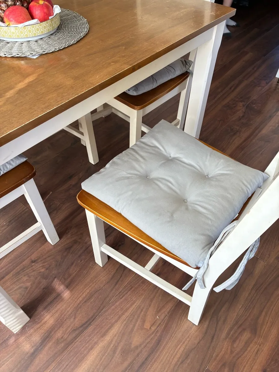 Cream and Wood Table & 4 Chairs - Image 3