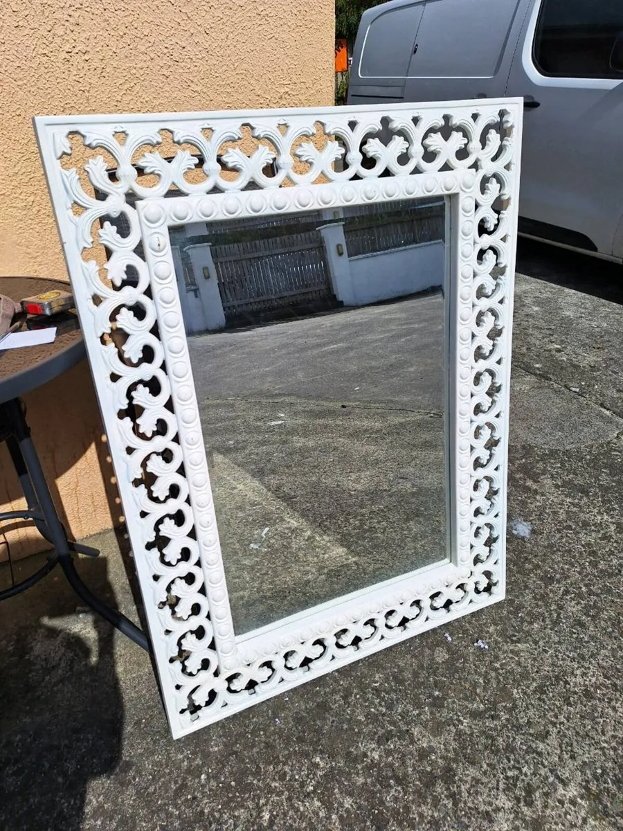 Extra large white wooden framed mirror - Image 1