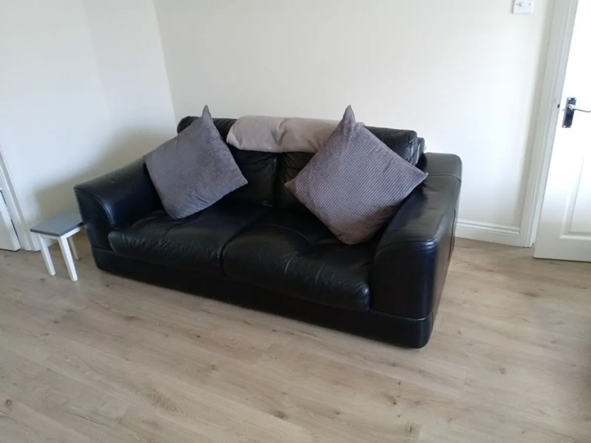 3 seater and 2 seater black leather sofas for sale - Image 2