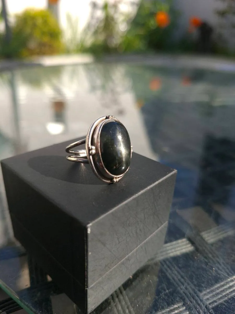 Natural Nuummite Gemstone 925 Sterling Silver Ring - Image 1