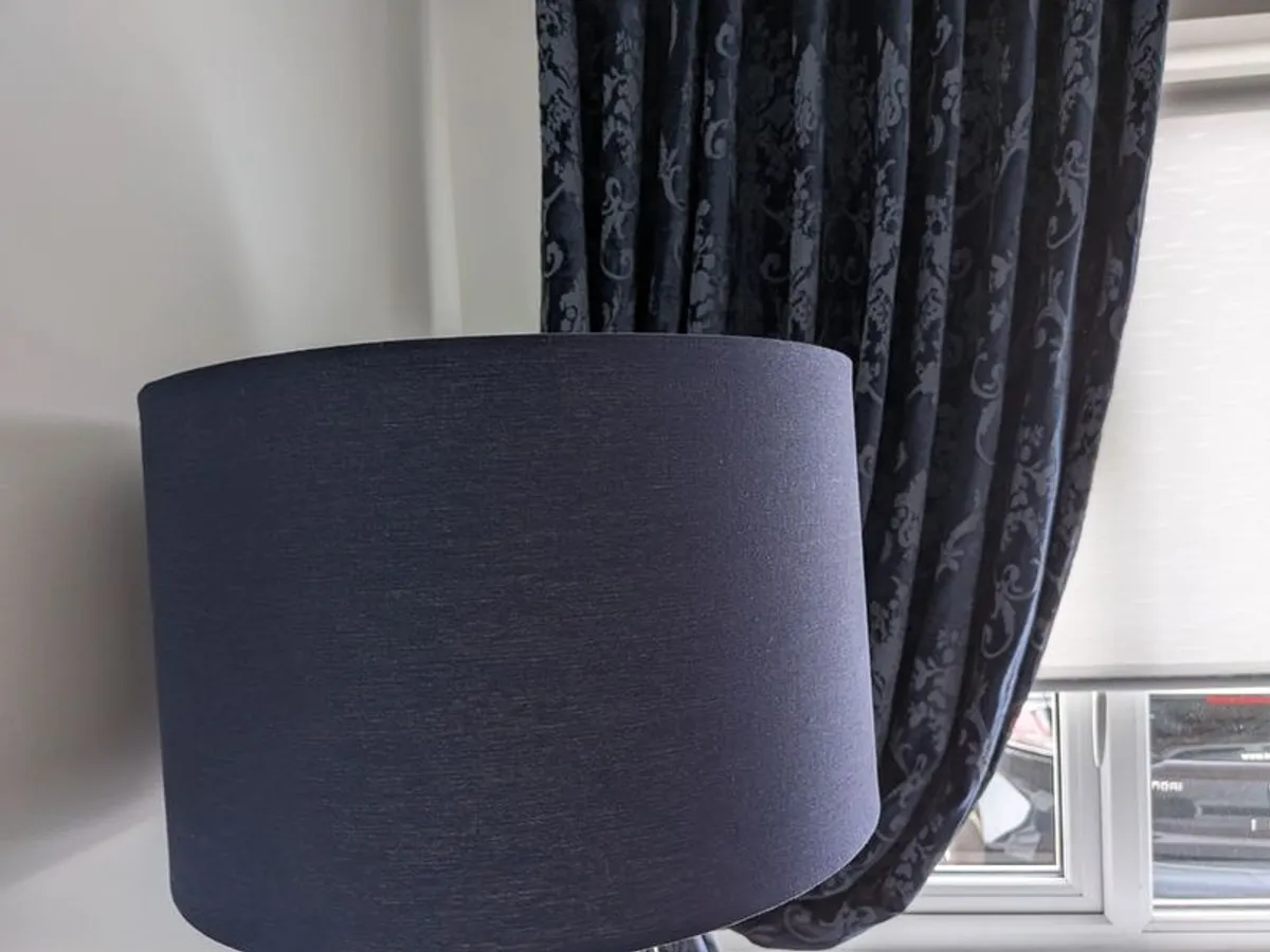 Corner suite, navy & grey cushions,NavyCurtains,lamp shade - Image 4