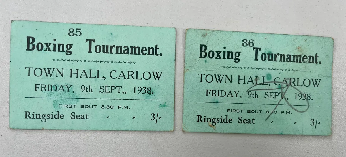 Carlow 1938 Boxing Tickets