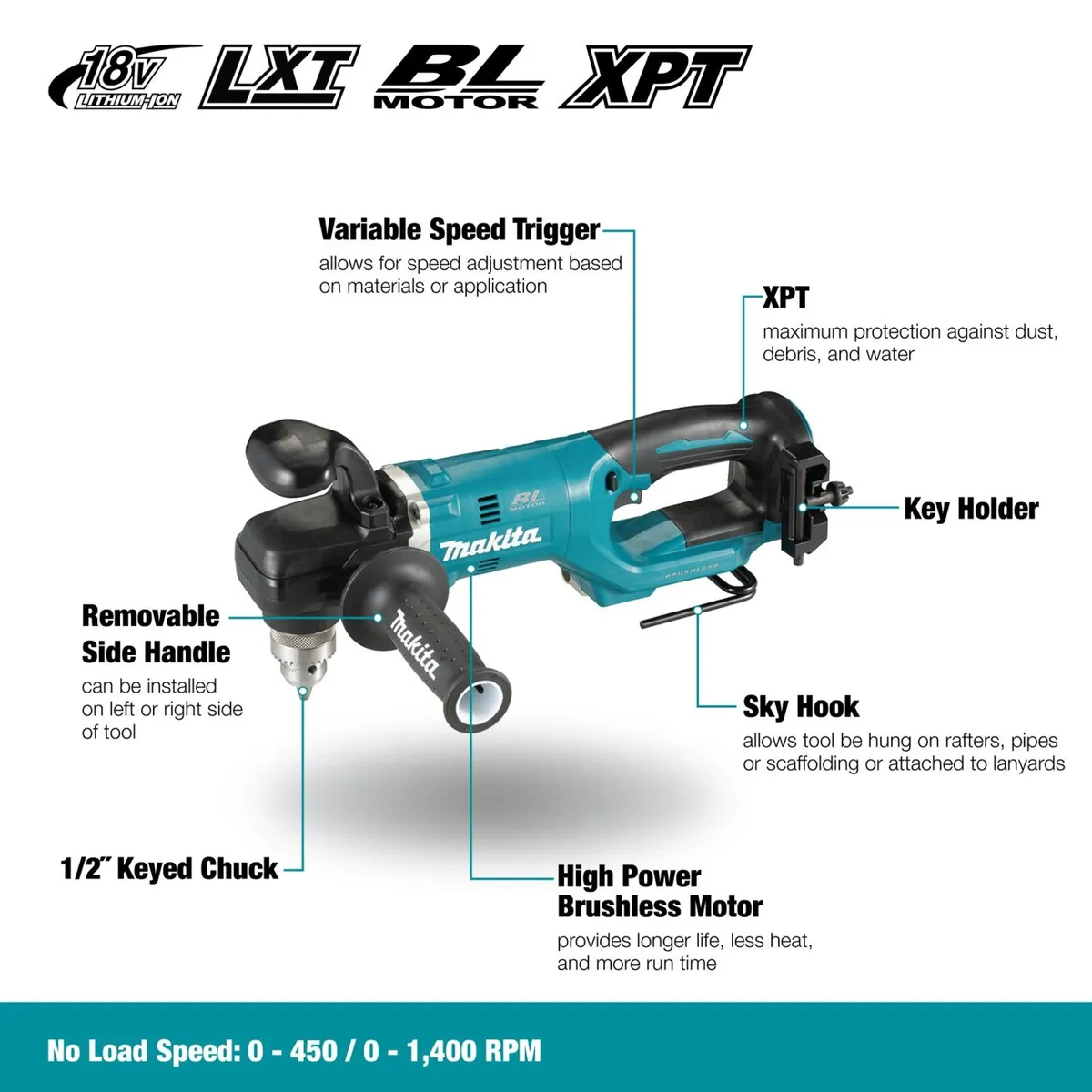 18V Makita Brushless Right Angle Drill - Image 4