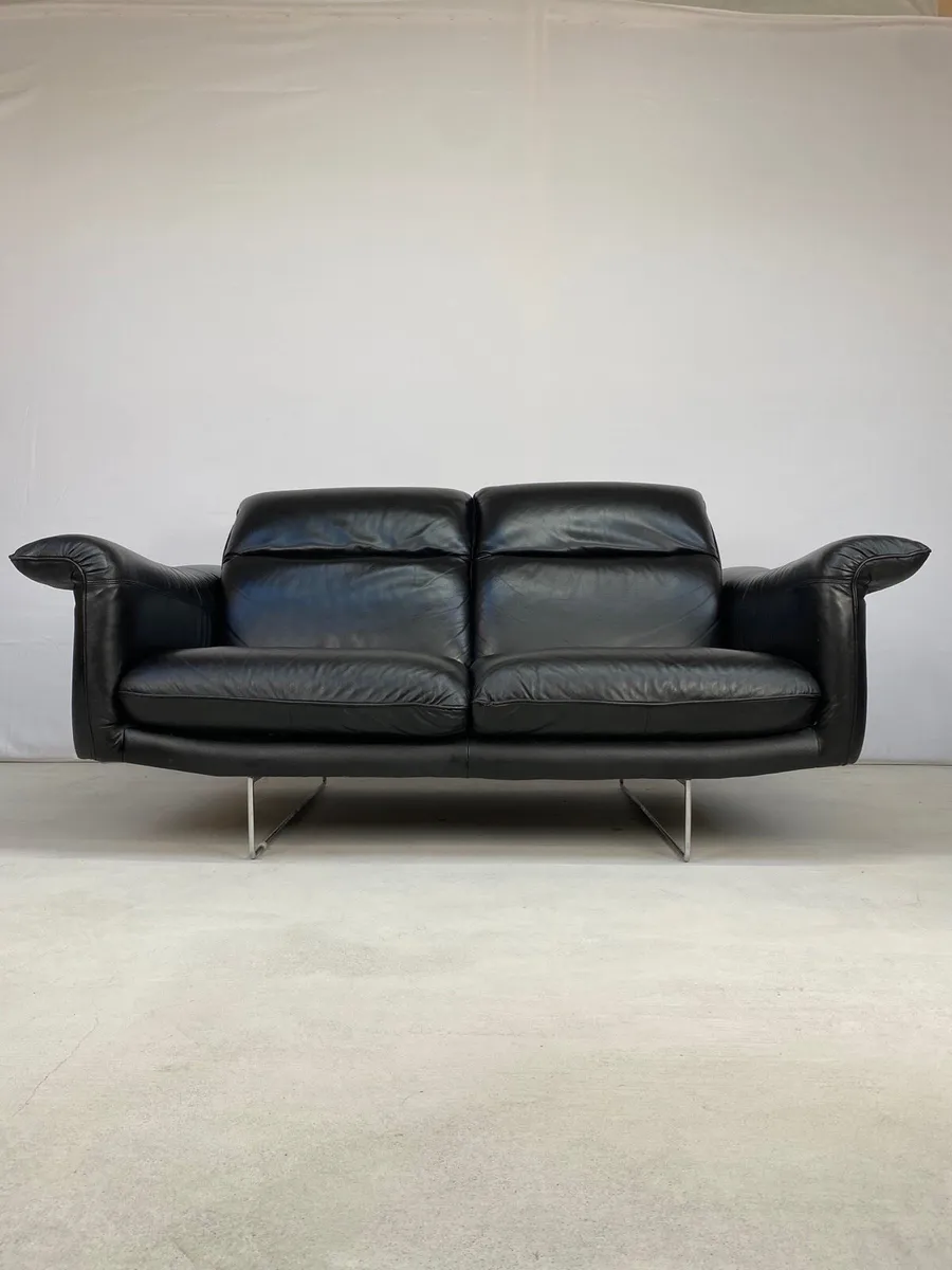 Rare Vintage Italian Black Leather Sofa - Image 1