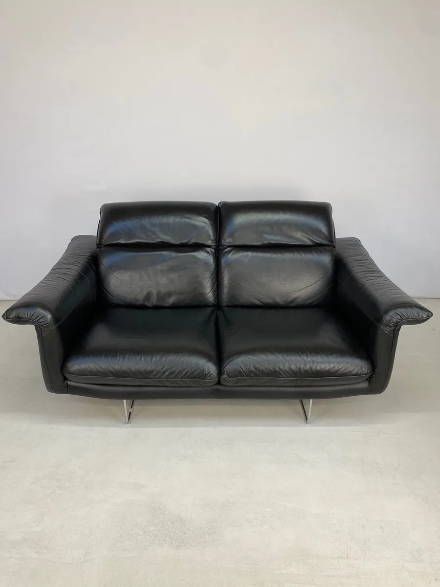 Rare Vintage Italian Black Leather Sofa - Image 2