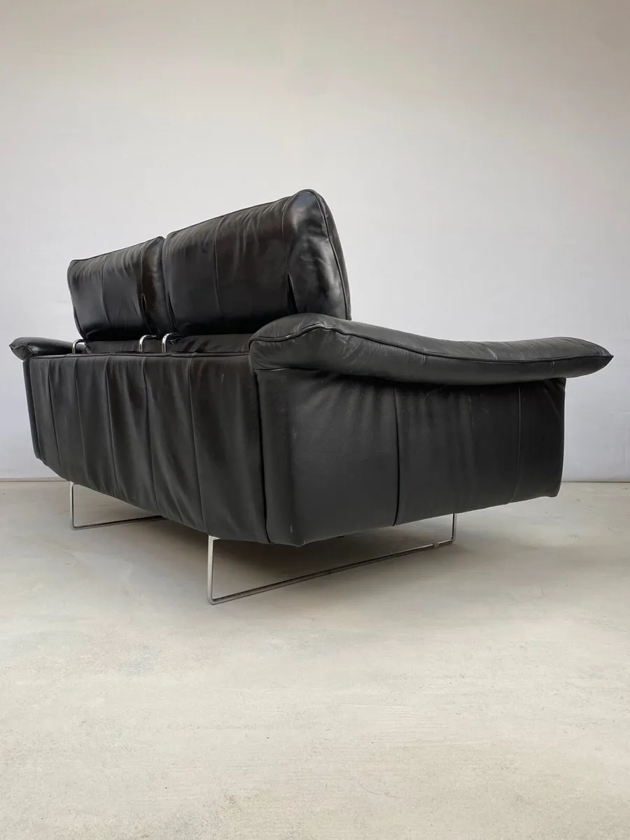Rare Vintage Italian Black Leather Sofa - Image 4