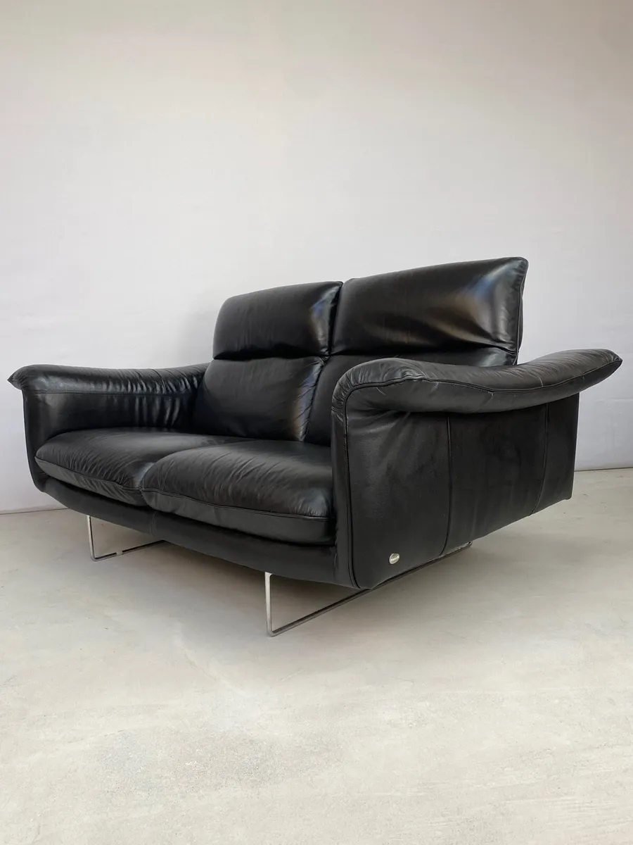 Rare Vintage Italian Black Leather Sofa - Image 3