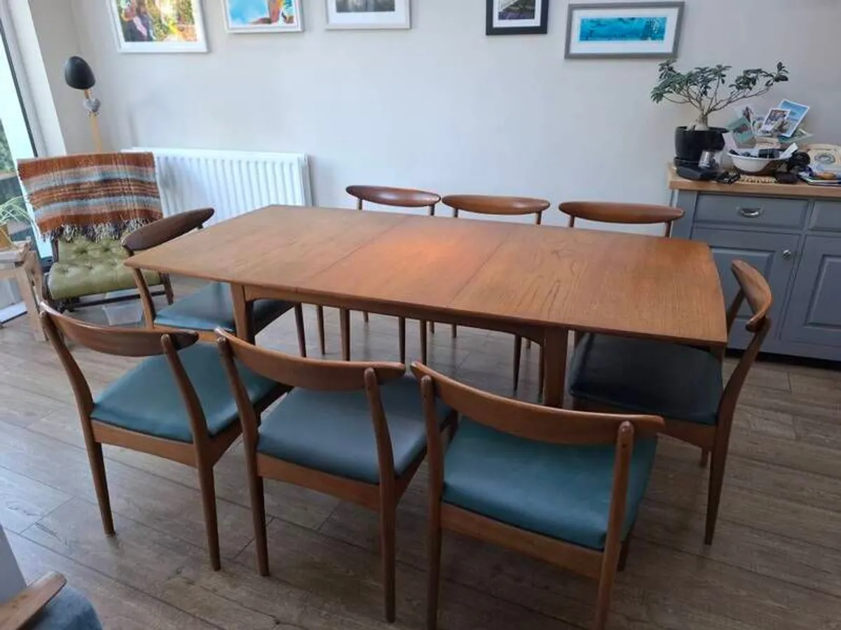 Mid Century Teak Table and 8 Chairs - Image 1