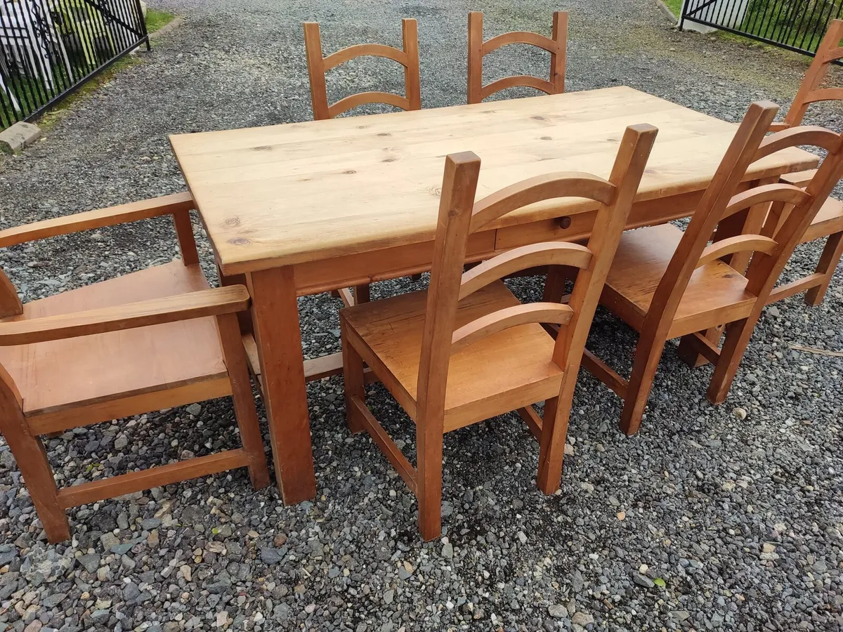 Country Pine Kitchen Table and 6 Chairs - Image 1