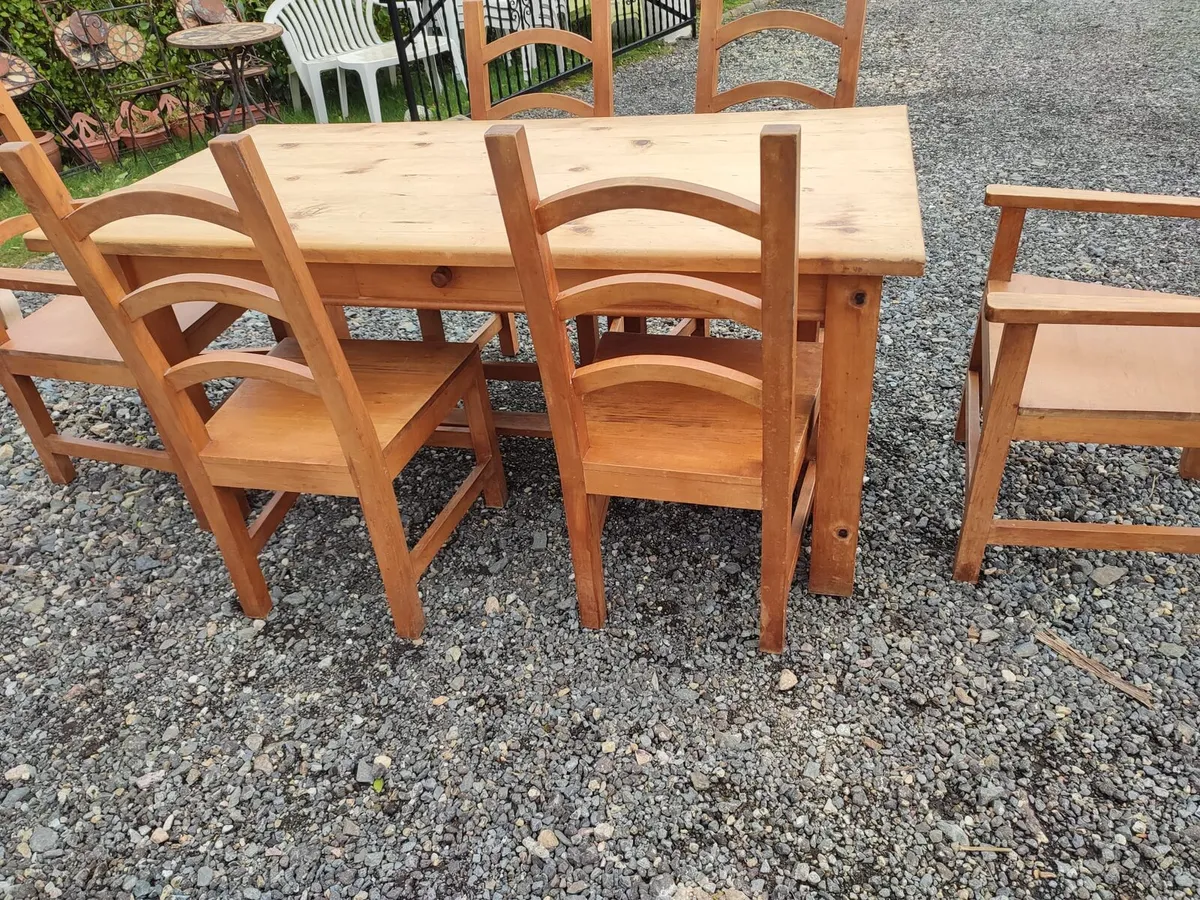 Country Pine Kitchen Table and 6 Chairs - Image 2