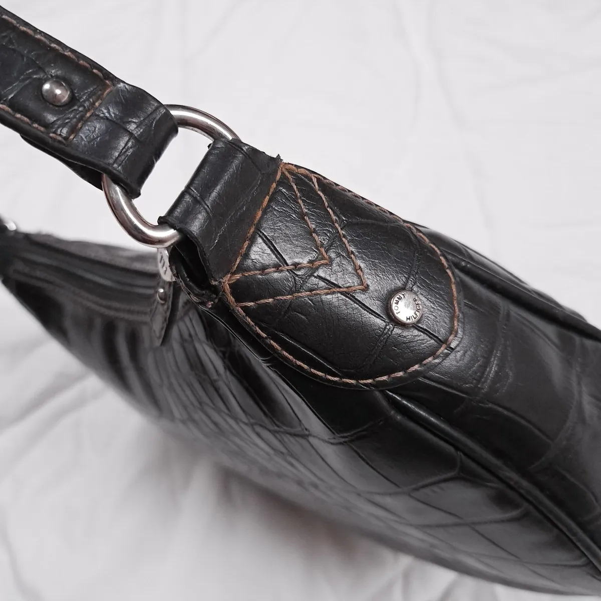 Tommy Hilfiger Vintage Black Croc Y2K Shoulder Bag - Image 3