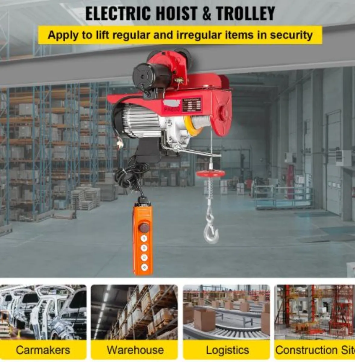 800Kg/1700Lbs Electric Trolley Hoist 1300W - Image 2