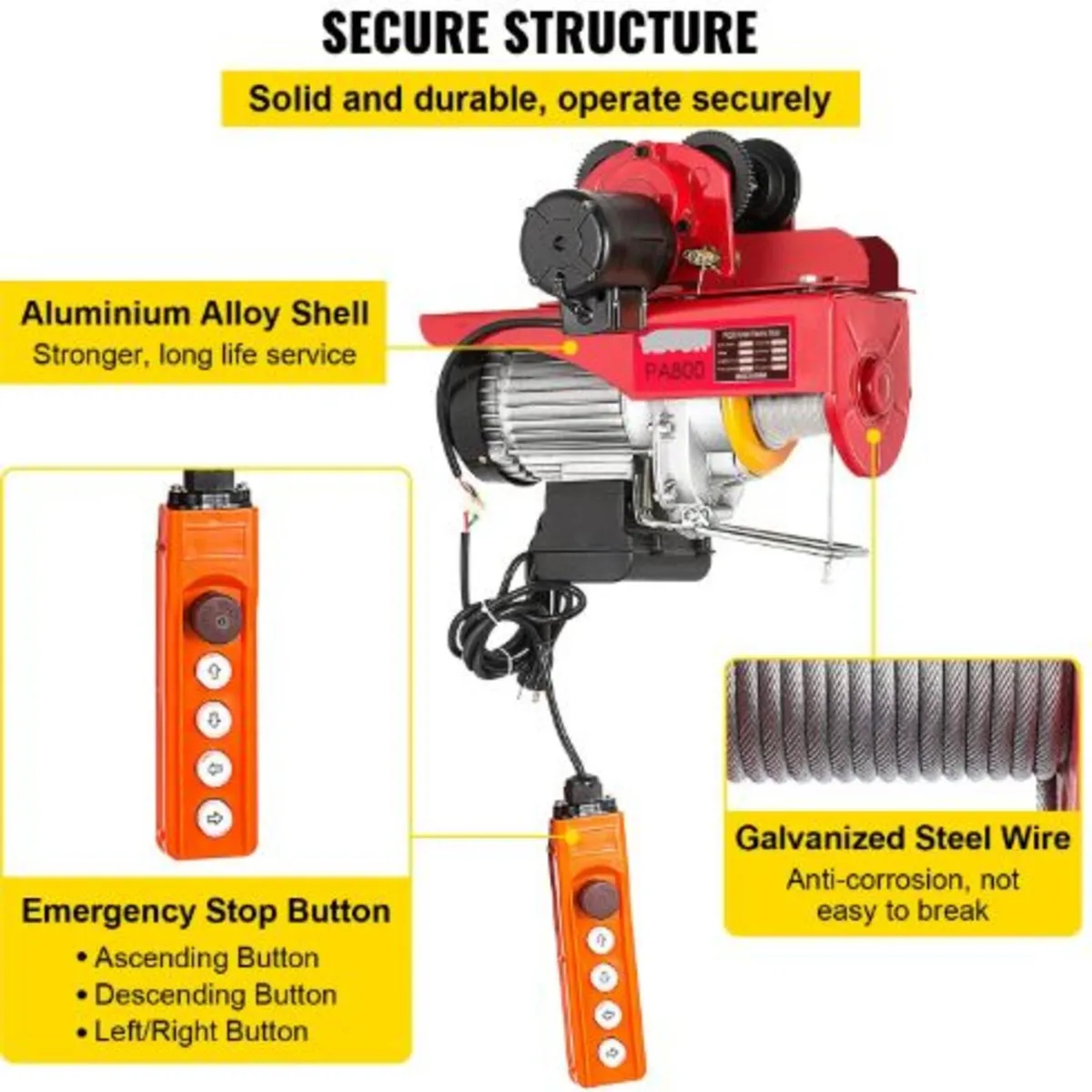 800Kg/1700Lbs Electric Trolley Hoist 1300W - Image 3