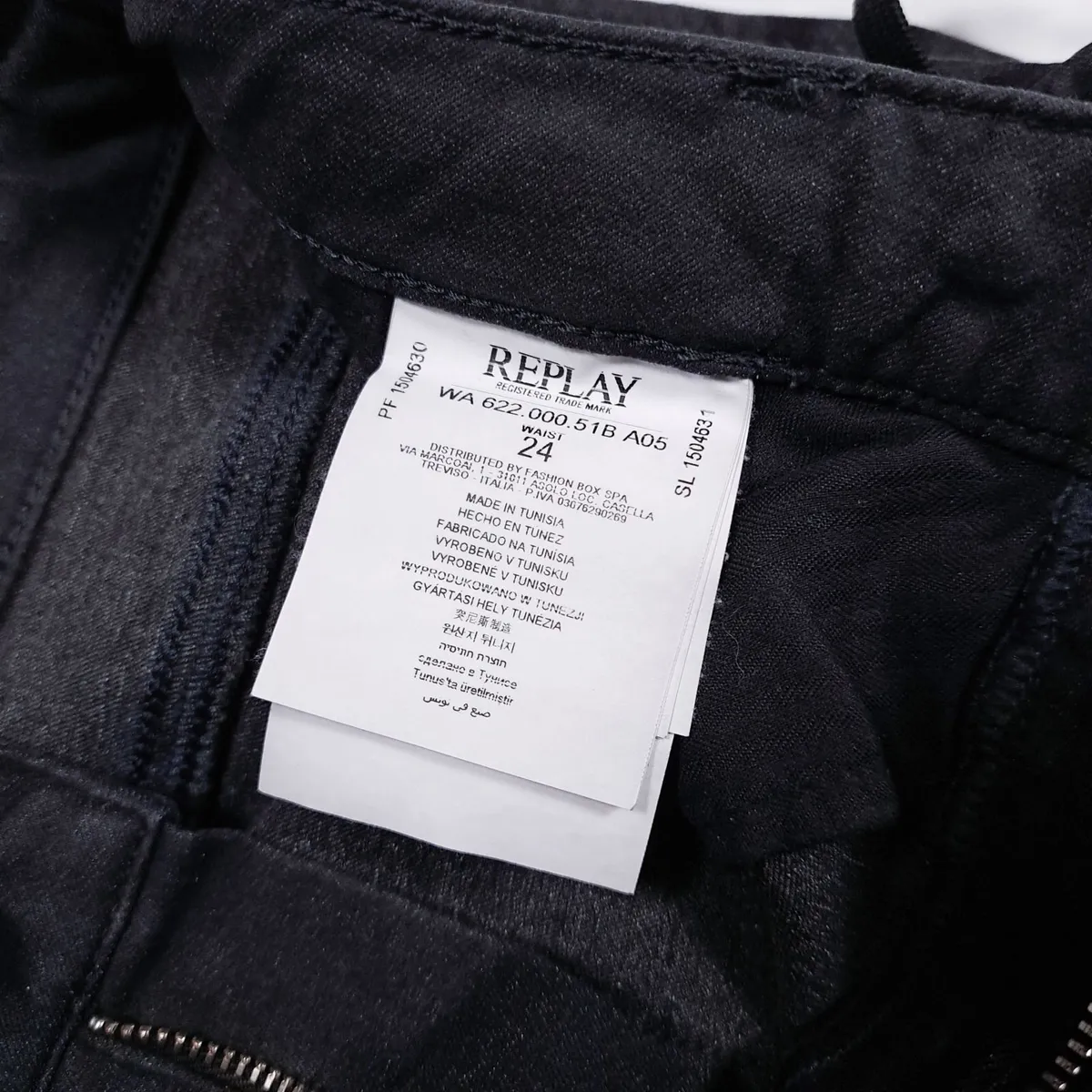 Replay Black Slim Fit Drawstring Jeans 6-8UK - Image 2