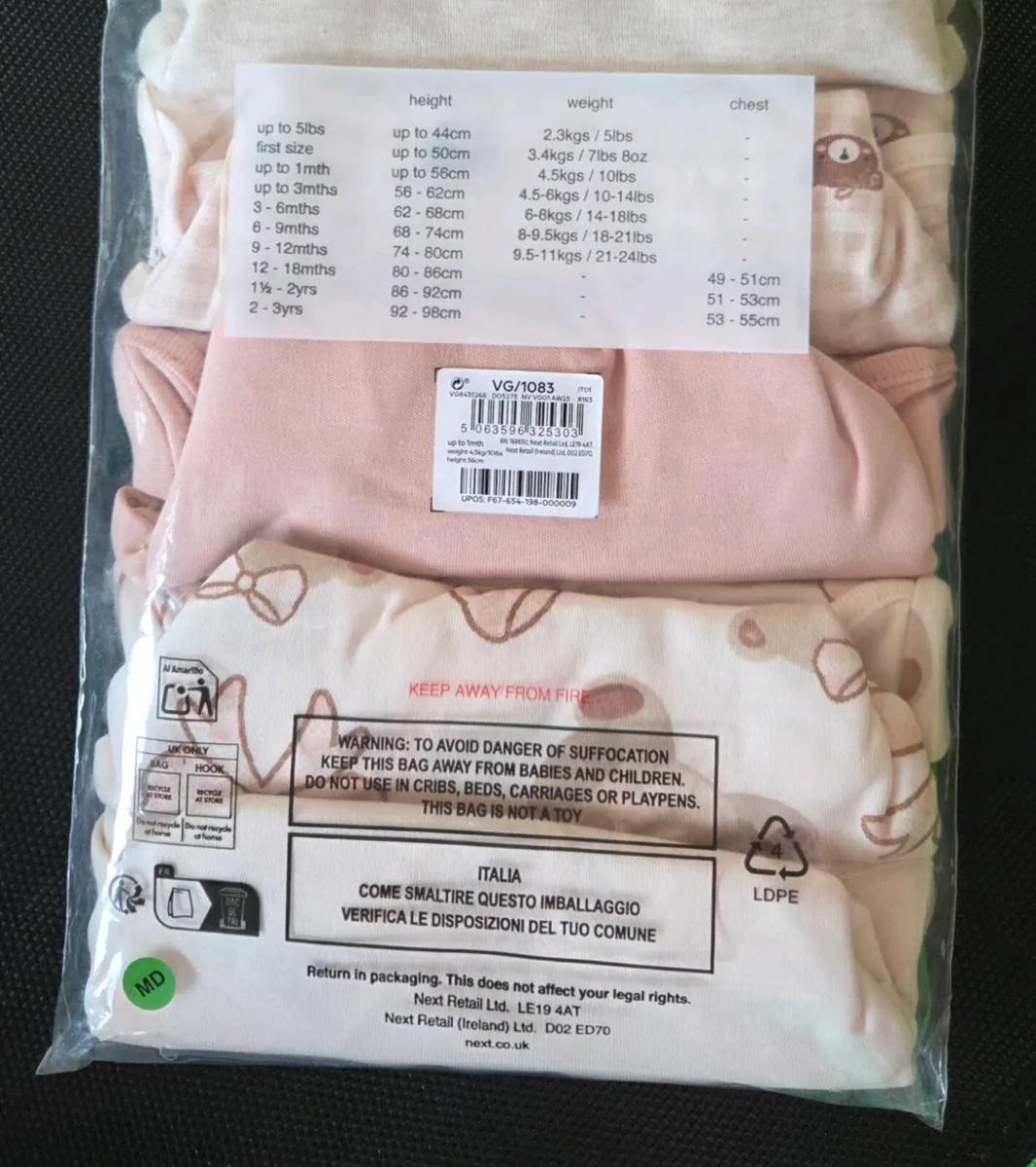 Upto1month, Brand-New Next Long-Sleeve Bodysuits - Image 3