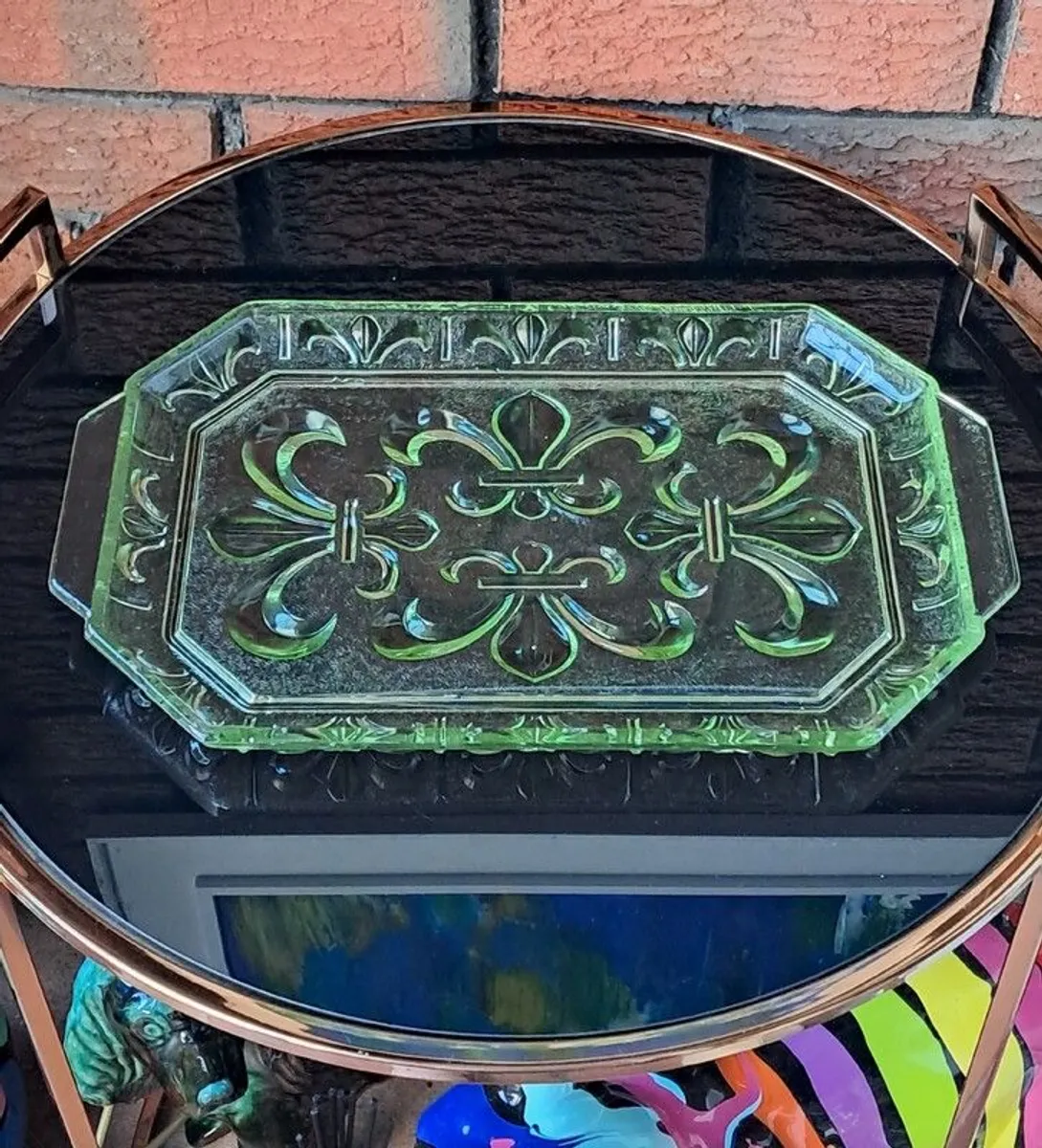 Art Deco 5 x Piece Uranium Glass Vanity Set - Image 2