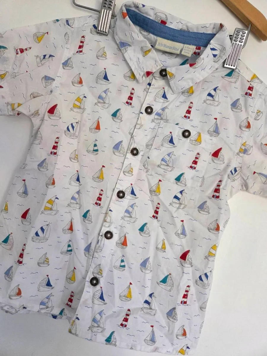 3-4years, Jojo Maman Bebe Boat Short-Sleeved Shirt - Image 2