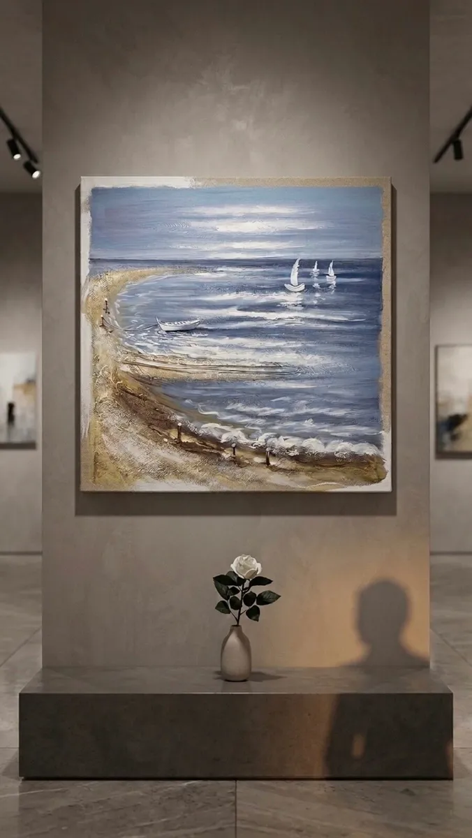 Original Hand-Painted Textured Abstract Seascape - Image 2