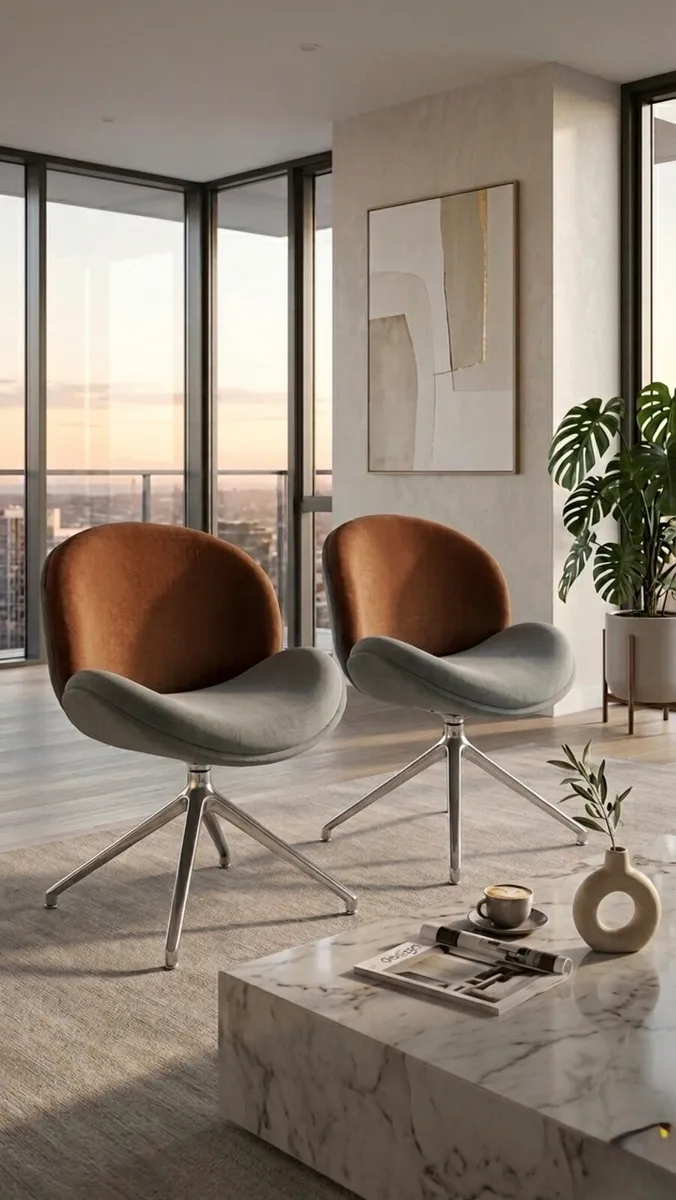 Pair of Designer Swivel Lounge Chairs-like new! - Image 1