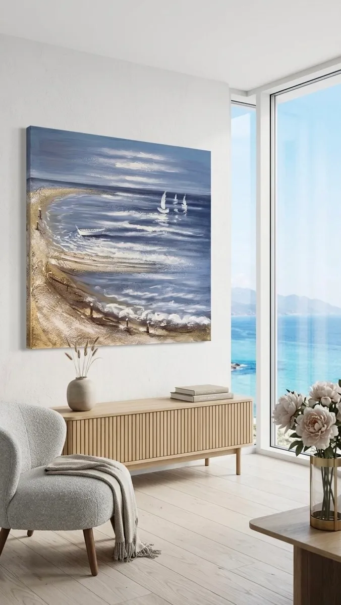 Original Hand-Painted Textured Abstract Seascape - Image 1