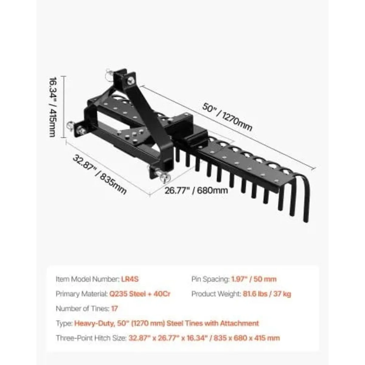 127 cm Lanscape Rock Rake, 3-Point Tow Behind Land - Image 4