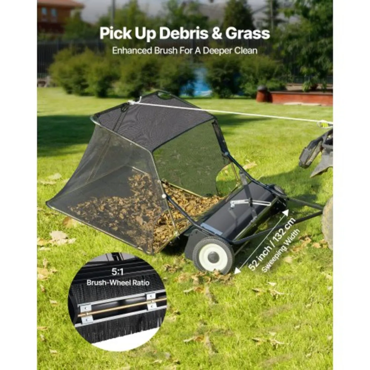 52" Tow Behind Lawn Sweeper, 26 cu.ft. Large Yard - Image 3