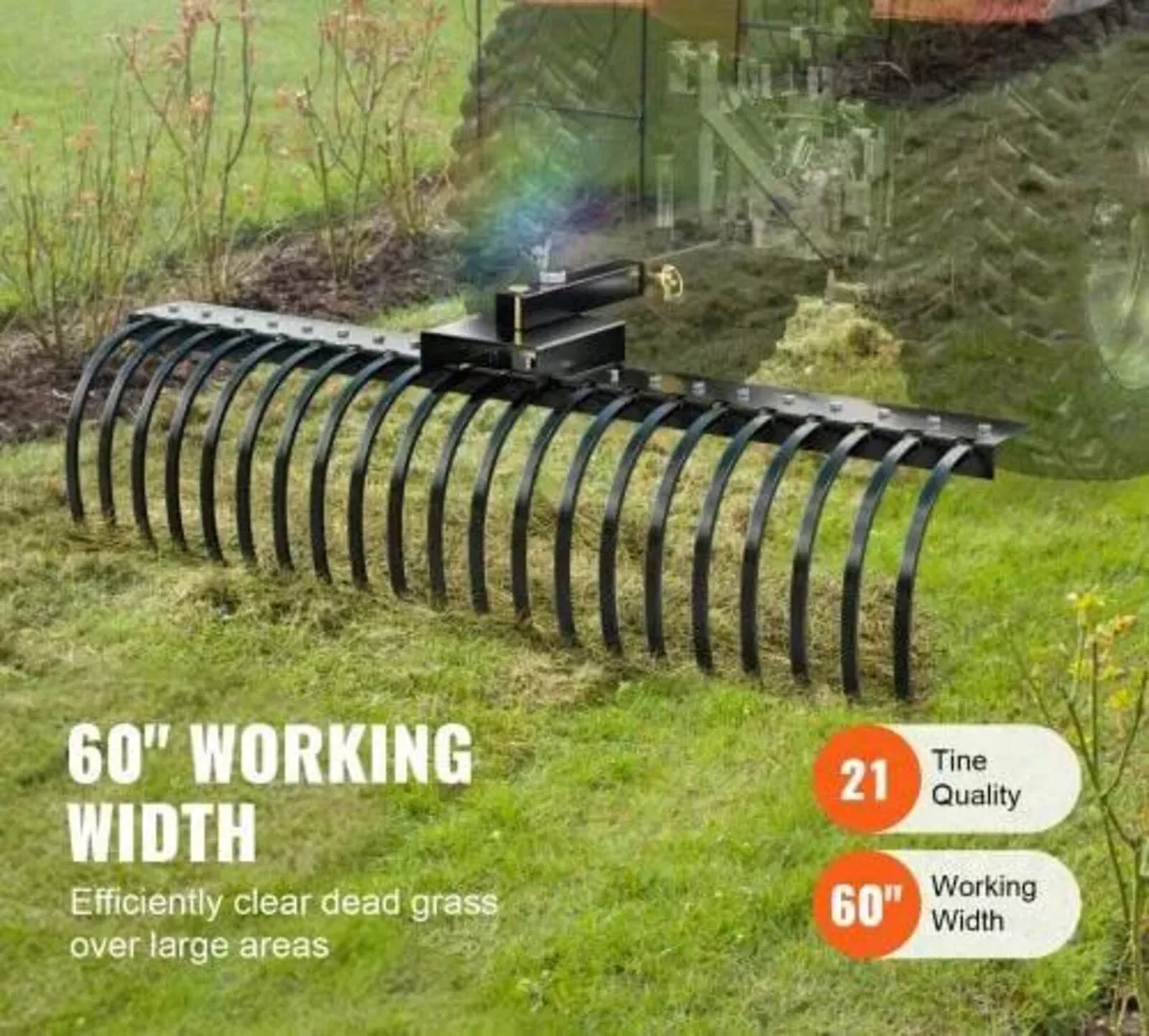 Tow Behind Landscape Rake, 60" Tow Dethatcher with - Image 4