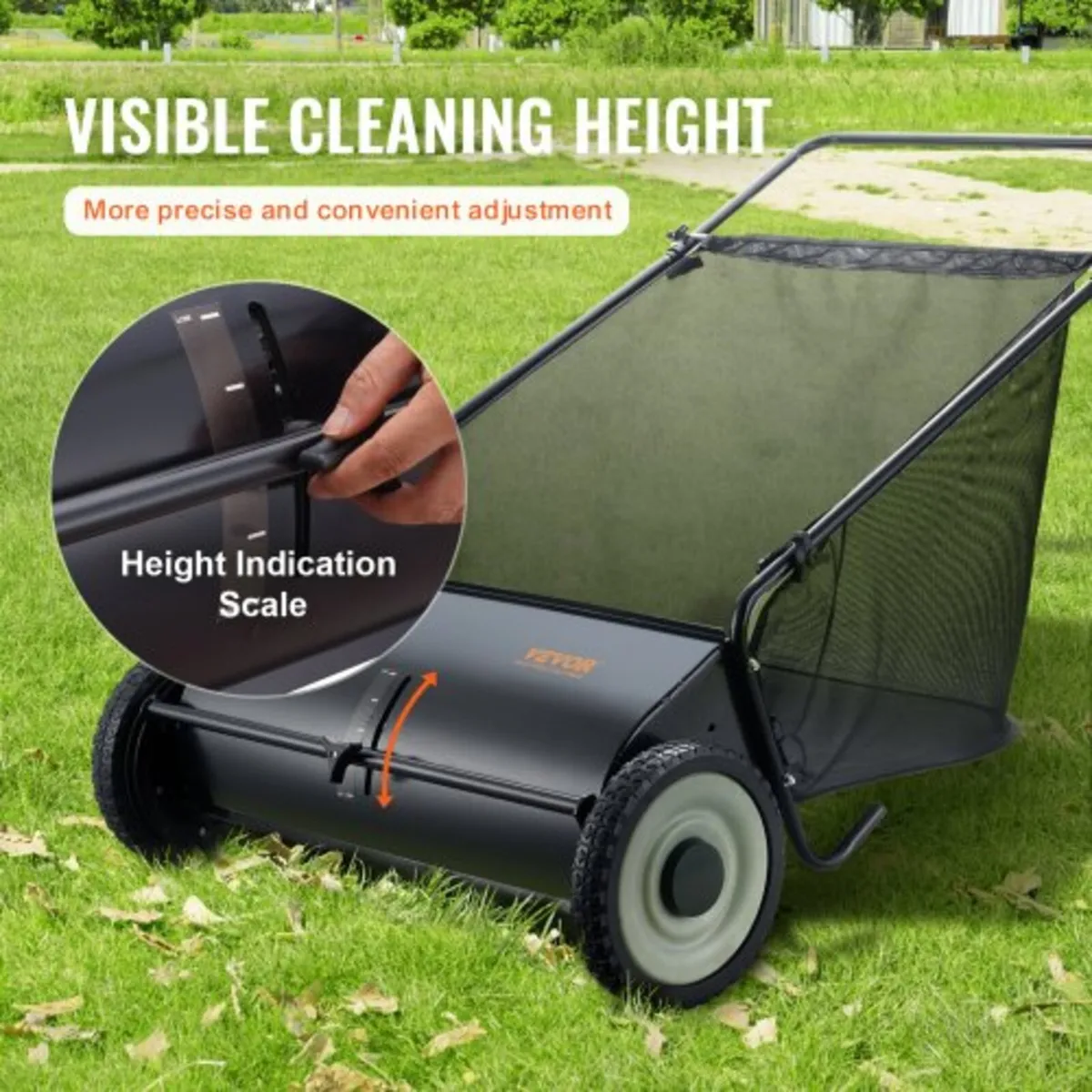 Push Lawn Sweeper, 26-inch Leaf & Grass Collector, - Image 2