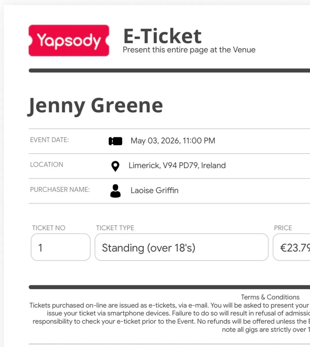 3 Jenny Green  Tickets Limerick