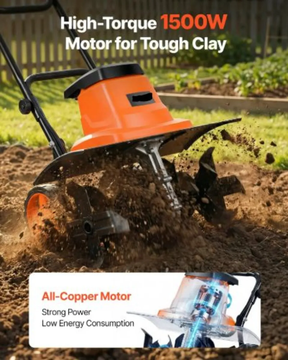 Corded Electric Tiller, 45cm Tilling Width Garden - Image 2