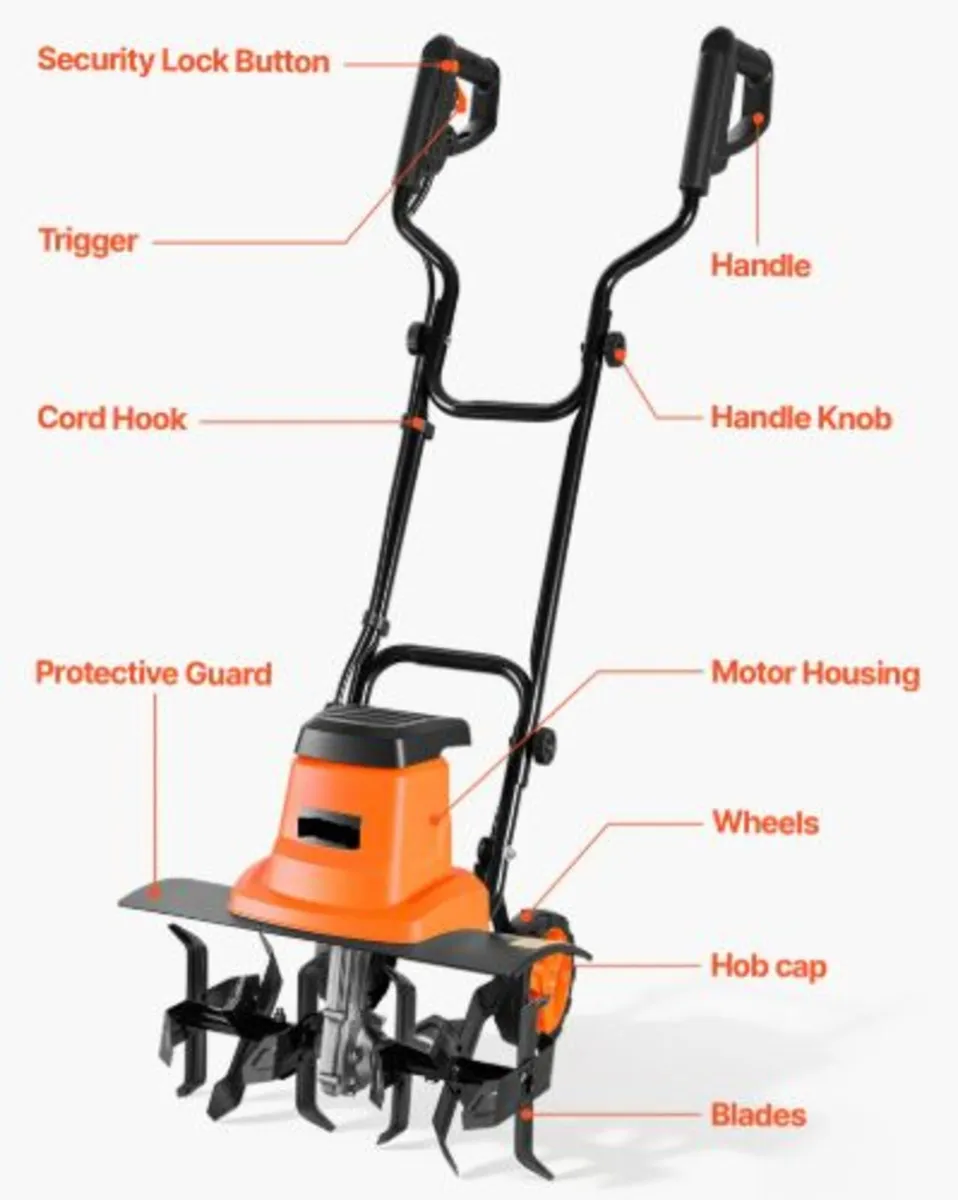 Corded Electric Tiller, 45cm Tilling Width Garden - Image 3