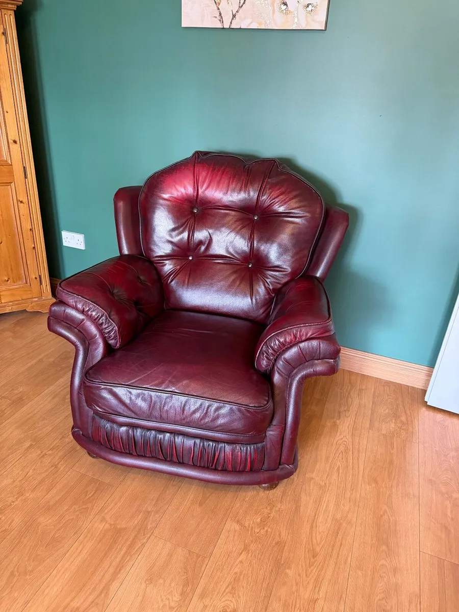 Burgundy Leather 3 Piece Sofa Suite - 3+1+1 - Image 2