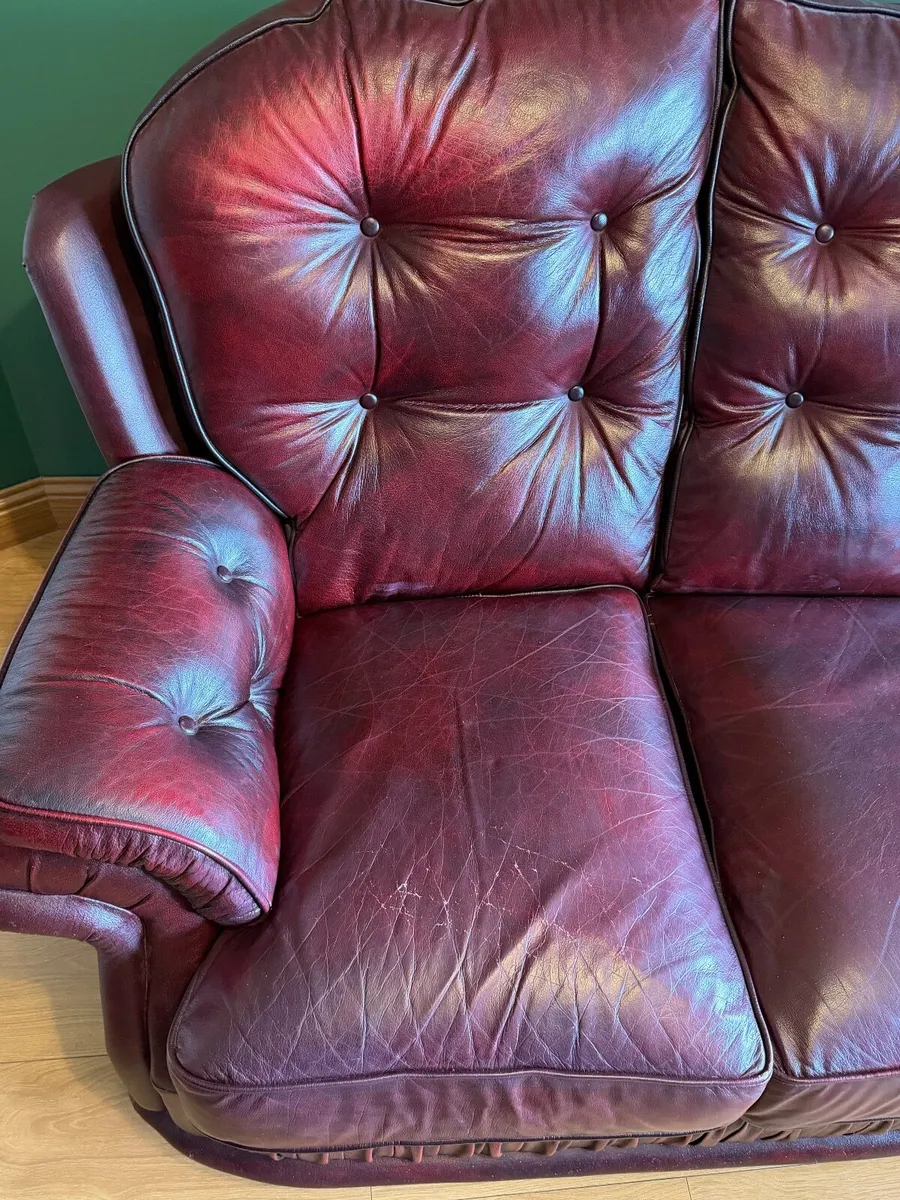 Burgundy Leather 3 Piece Sofa Suite - 3+1+1 - Image 4