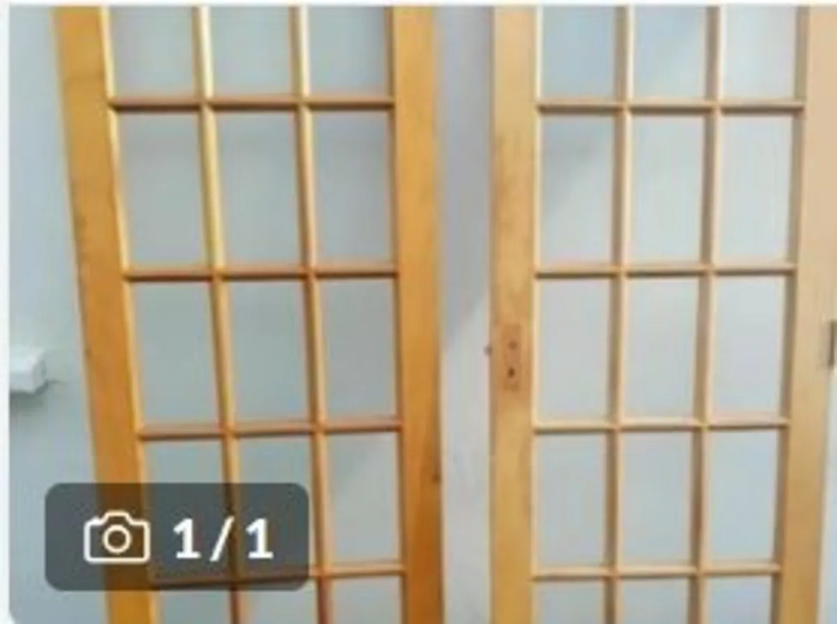 Two teak Double doors with frosted glass - Image 1