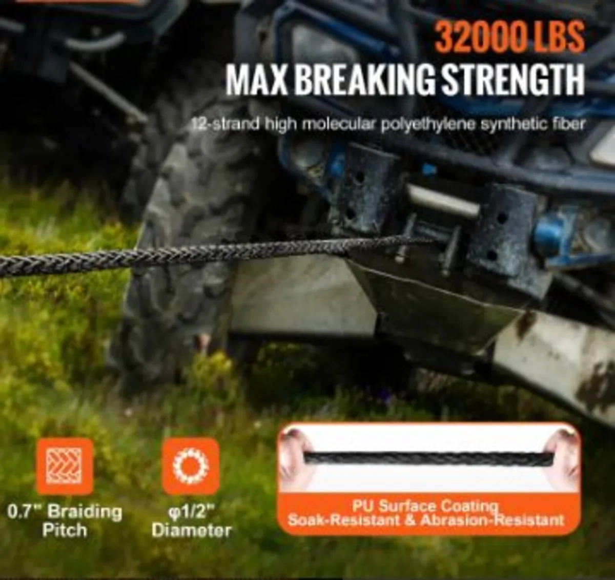 Synthetic Winch Rope, 12.7 mm x 28 m 14,515 kg - Image 2