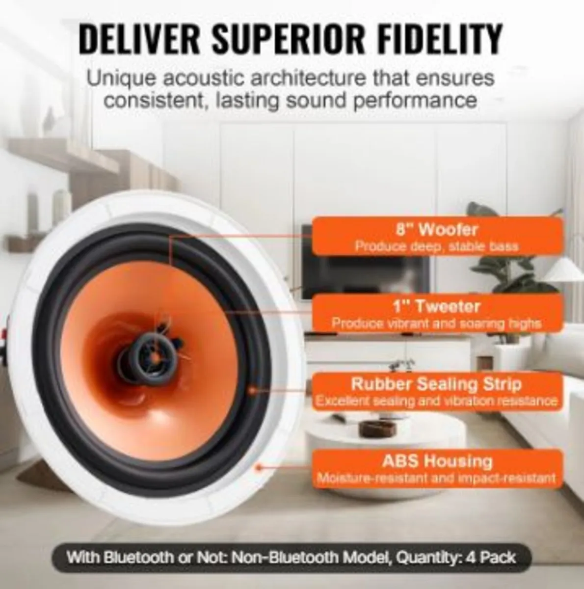 4PCs 8 in/20.3 cm Ceiling Speakers 100W - Image 2