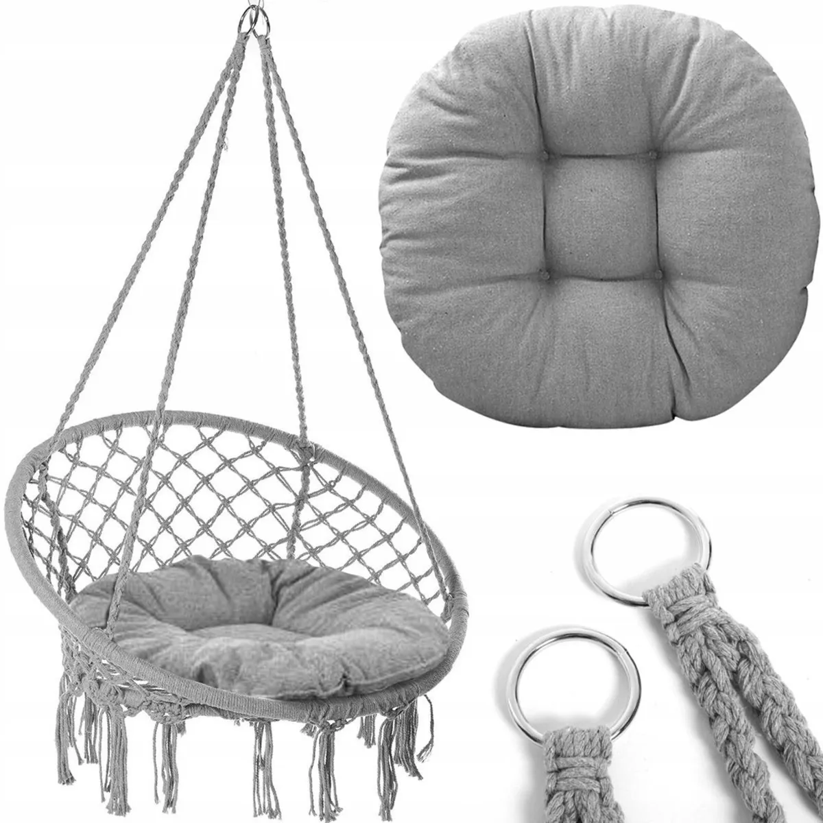 ✨ FREE delivery ✨ Boho Swing with cushion GREY - Image 1