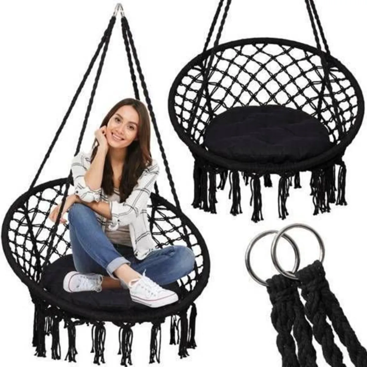 ✨ FREE delivery ✨ Beige Boho Nest Swing BLACK - Image 1