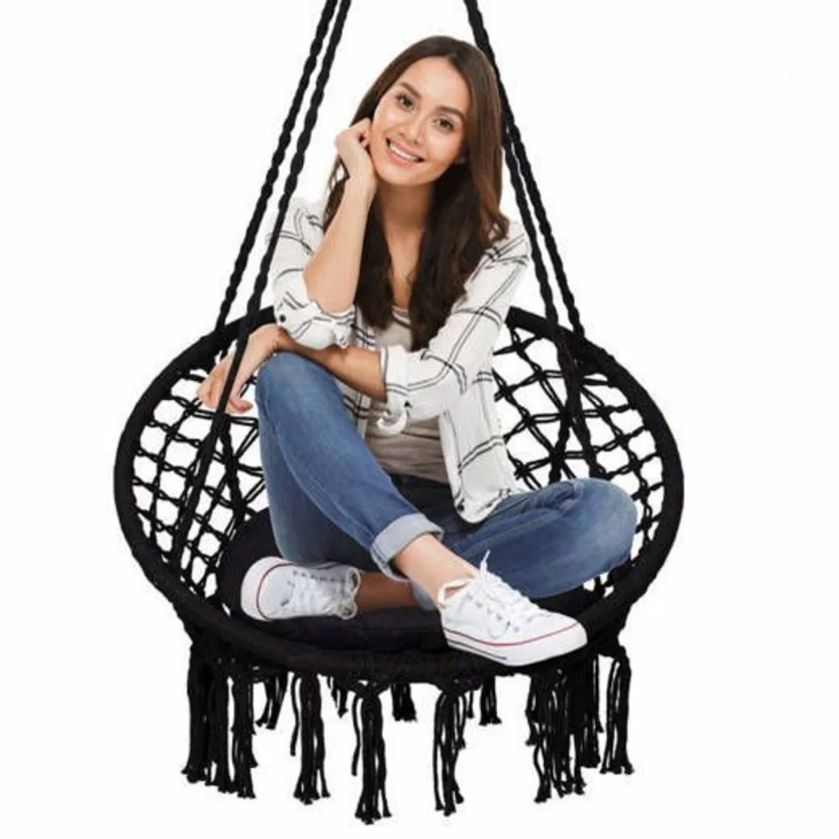 ✨ FREE delivery ✨ Beige Boho Nest Swing BLACK - Image 4