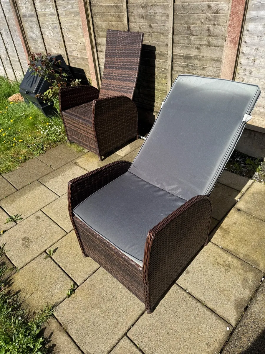 Outdoor Rattan Table and Reclining Chairs - Image 3